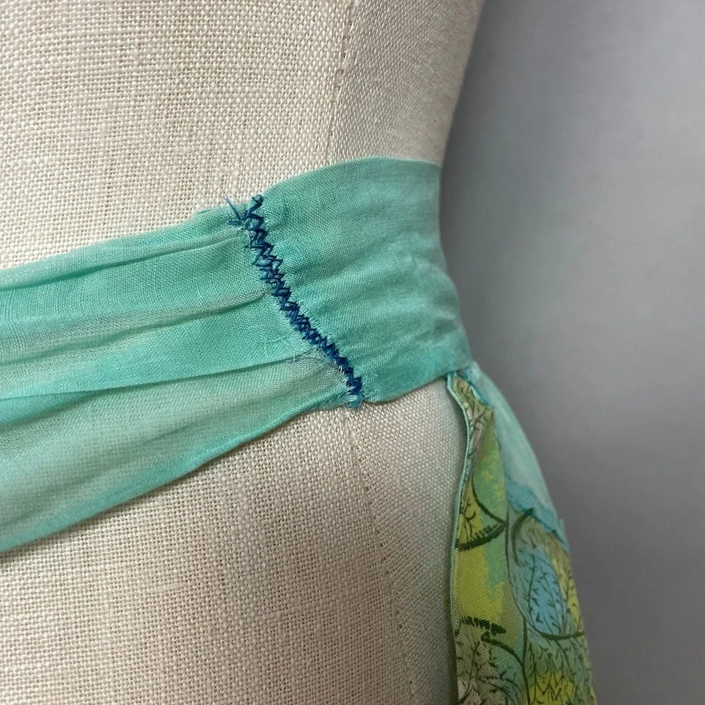 Vintage Half Apron Hostess Scalloped Hem Women Leaf Sheer Retro 1950s Tie Bow‎